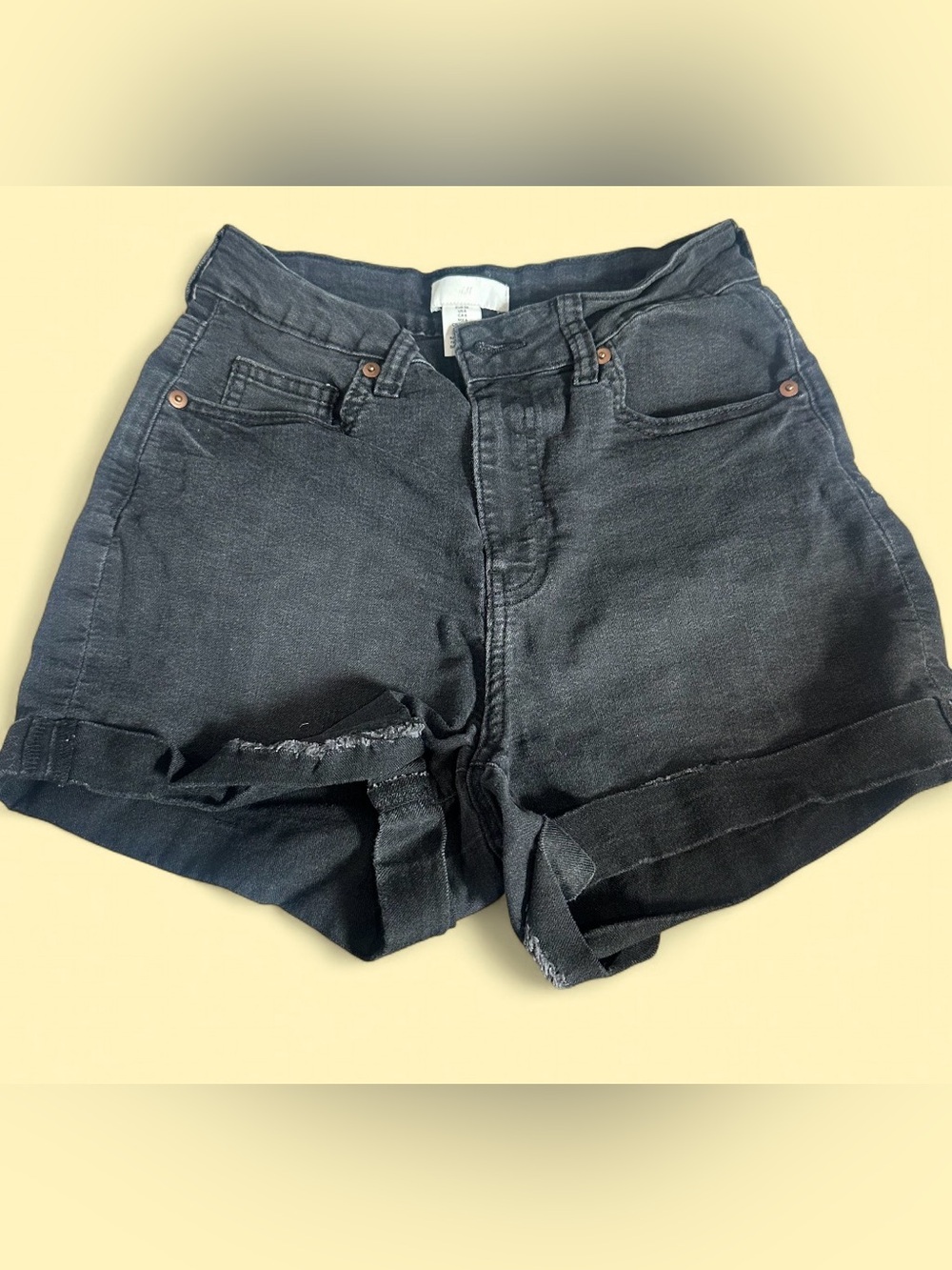 H&M Black Rolled-Cuff Denim Shorts